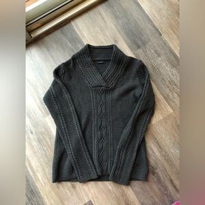 Nautica Y2K Women’s Dark Gray V-Neck Long Sleeve Cable Knit Sweater Size Medium